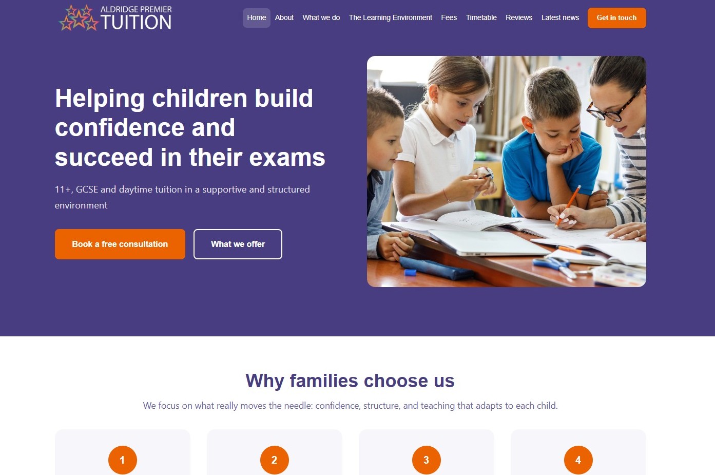 Aldridge Premier Tuition website after redesign